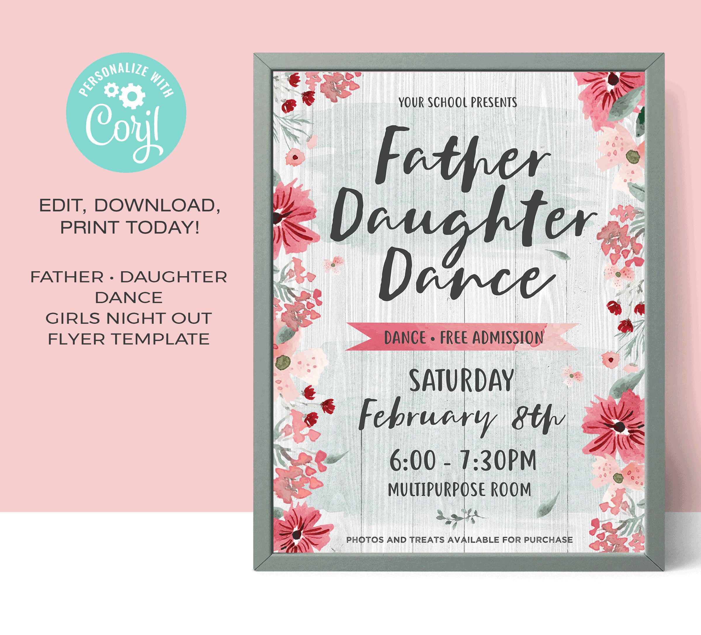 Father Daughter Dance Flyer Template • Girl Themed • Valentine&amp;#039;S throughout Free Father Daughter Dance Flyer Templates