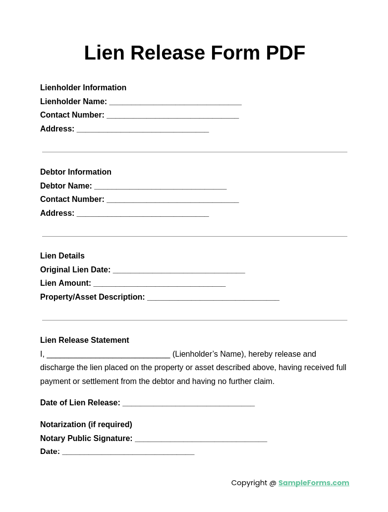 Free 15+ Lien Release Form Samples, Pdf, Ms Word, Google Docs, Excel regarding Free Printable Lien Release Form