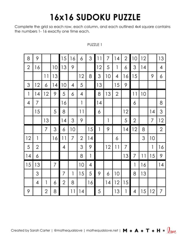 Free 16X16 Printable Sudoku Puzzles (Pdf) throughout Free Printable Sudoku 16X16 Numbers