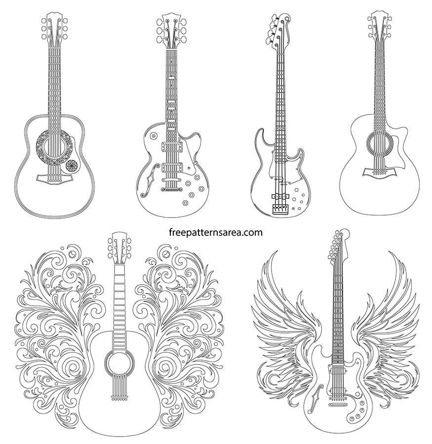 Free Acoustic &amp;amp; Electric Guitar Vector Designs For Music Projects with Free Guitar Stencils Printable