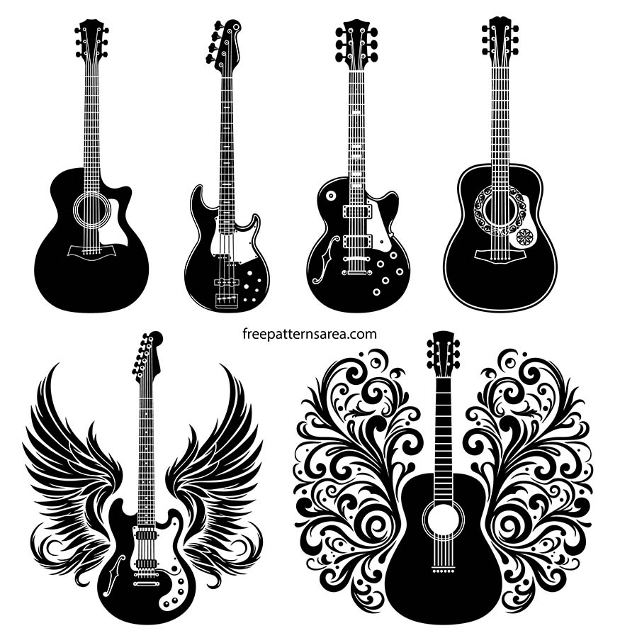 Free Acoustic &amp;amp; Electric Guitar Vector Designs For Music Projects with regard to Free Guitar Stencils Printable