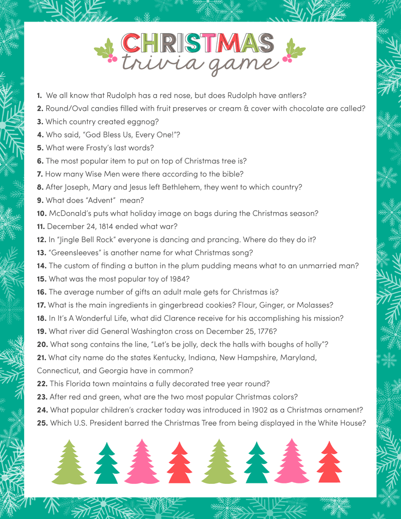 Free Christmas Trivia Printables {Games For The Family!} | Lil&amp;#039; Luna inside Christmas Trivia Questions Free Printable