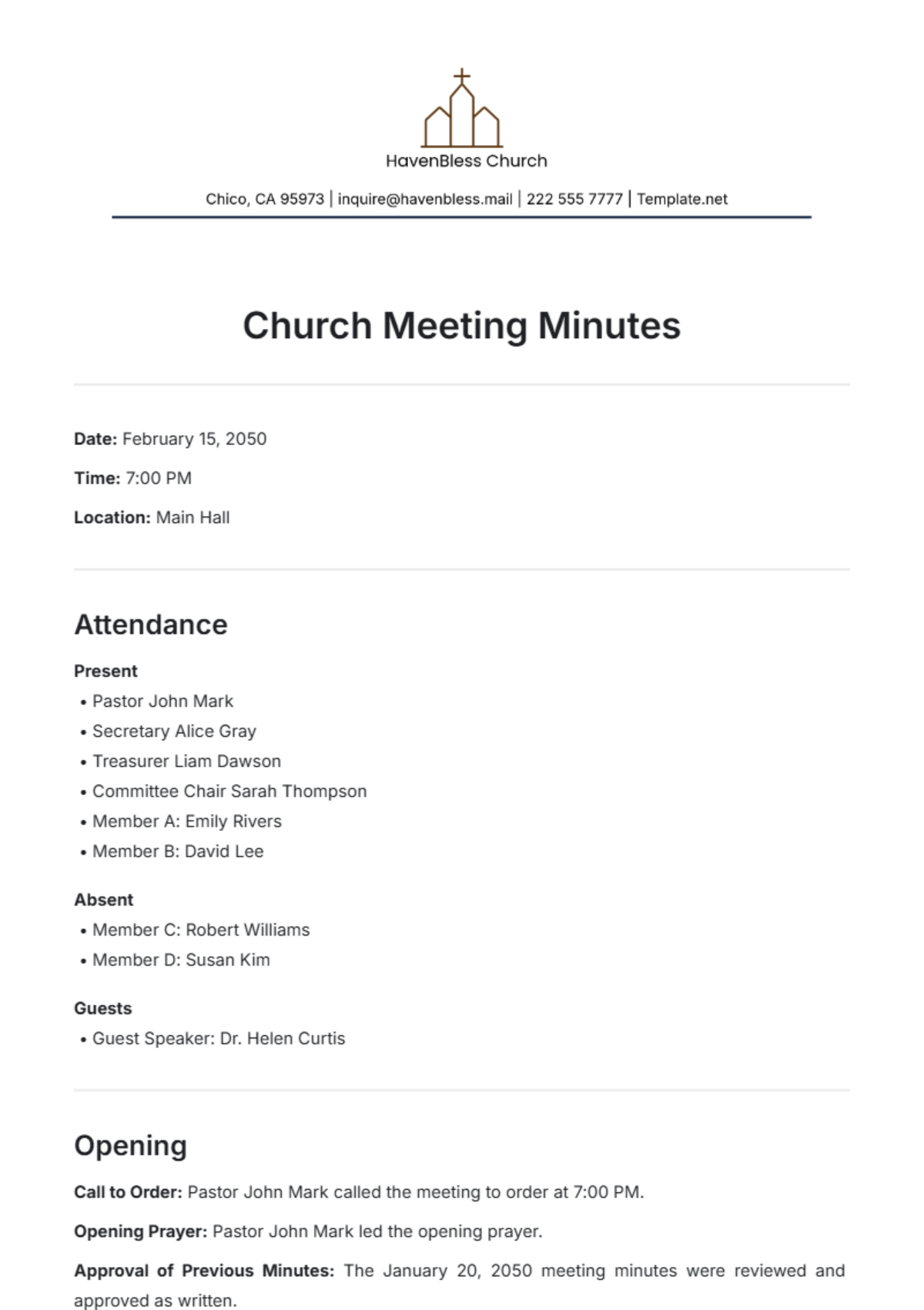 Free Church Meeting Minute Templates, Editable And Printable throughout Free Church Minutes Template