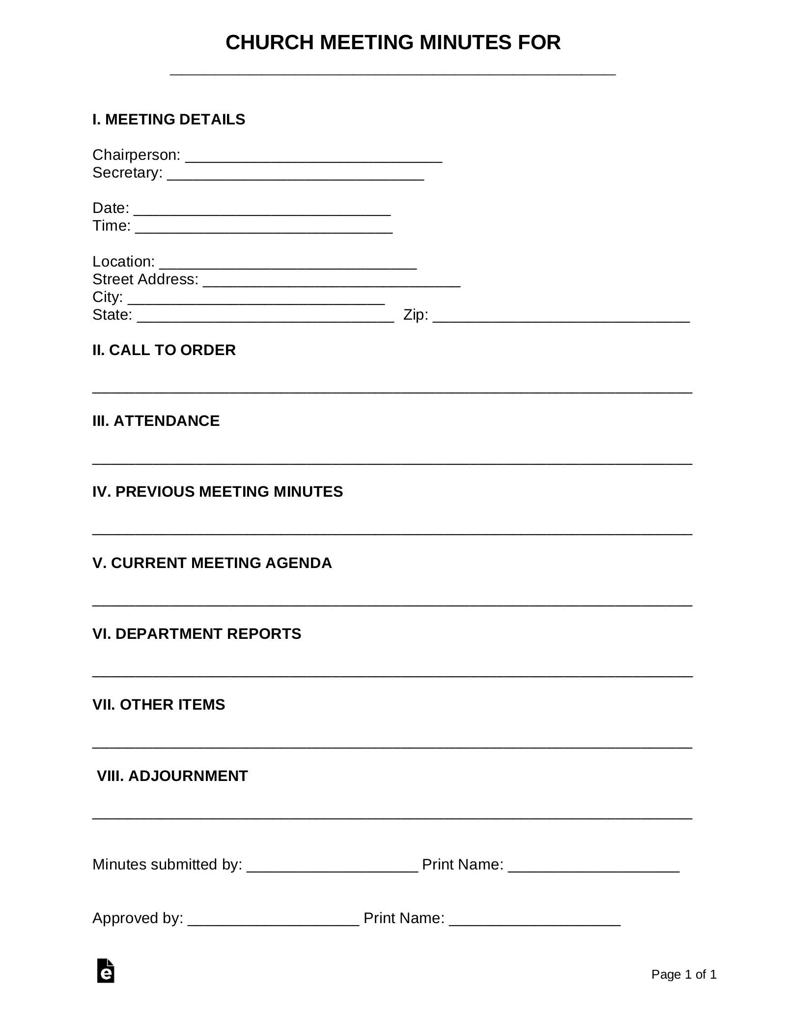 Free Church Meeting Minutes Template - Pdf | Word – Eforms inside Free Church Minutes Template