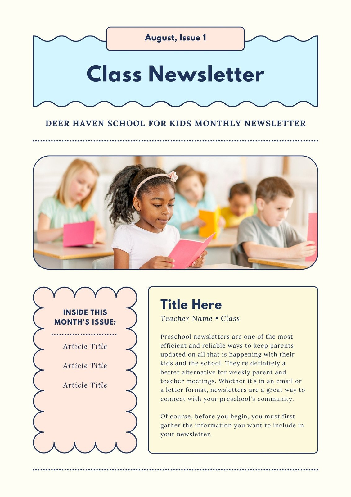 Free, Custom Printable Preschool Newsletter Templates | Canva throughout Free Printable Newsletter Templates For Preschool Teachers