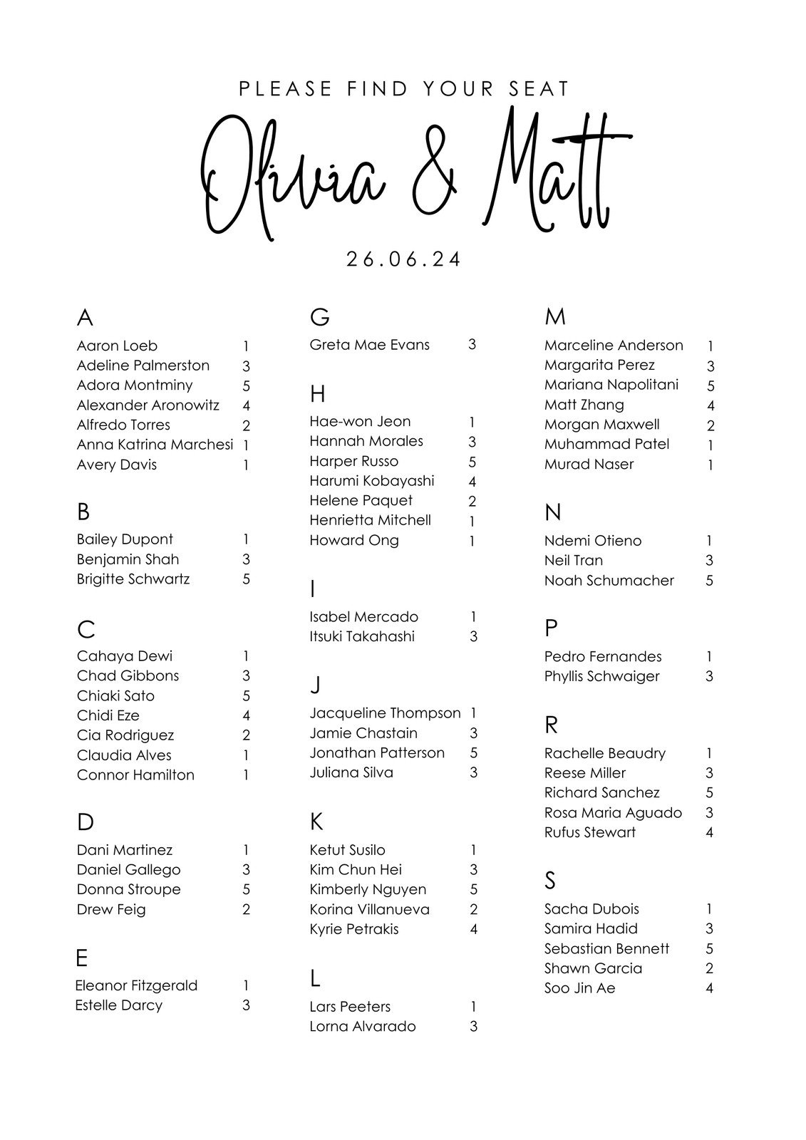 Free Custom Printable Wedding Seating Chart Templates | Canva regarding Free Printable Wedding Seating Plan
