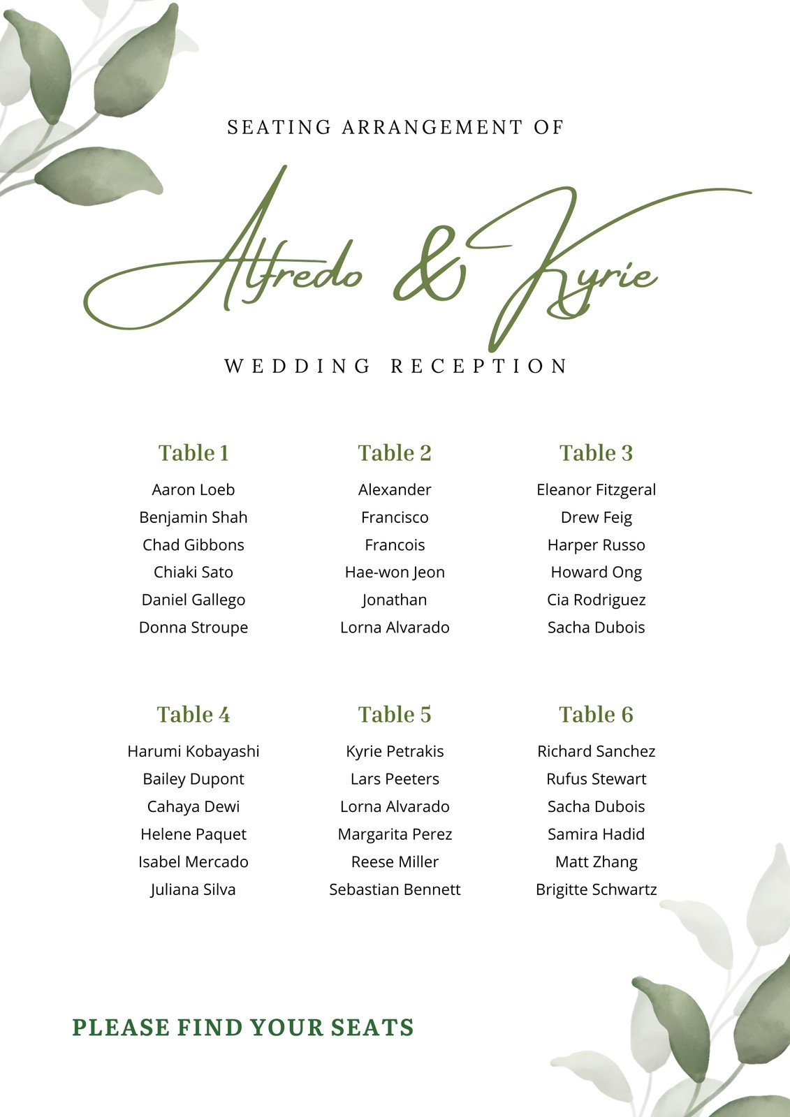 Free Custom Printable Wedding Seating Chart Templates | Canva regarding Free Printable Wedding Seating Plan
