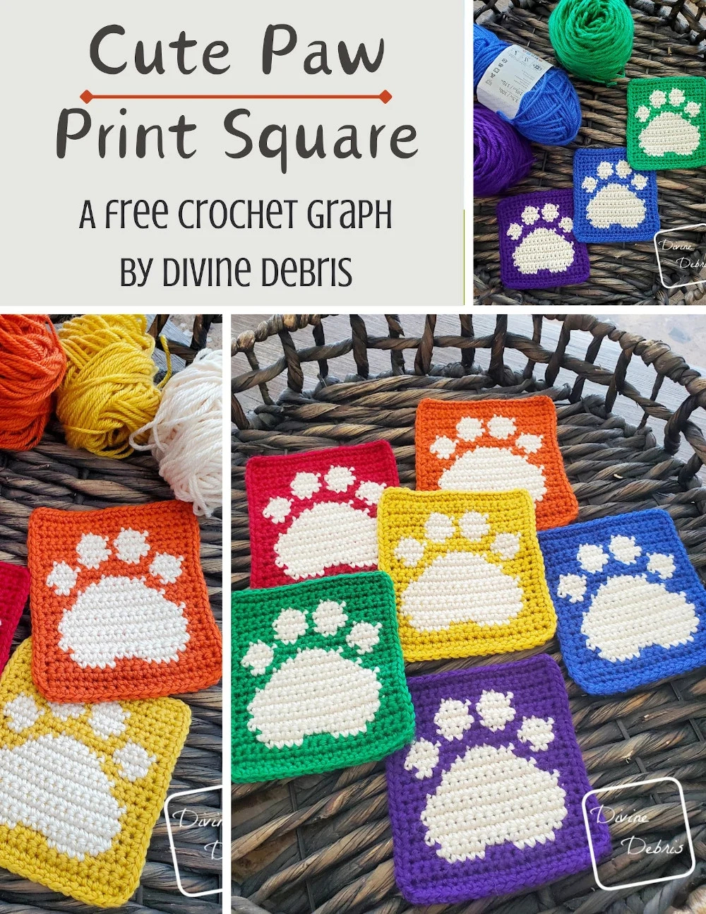 Free Cute Paw Square Crochet Pattern - Puppy Love! Divine Debris in Free Printable Crochet Patterns