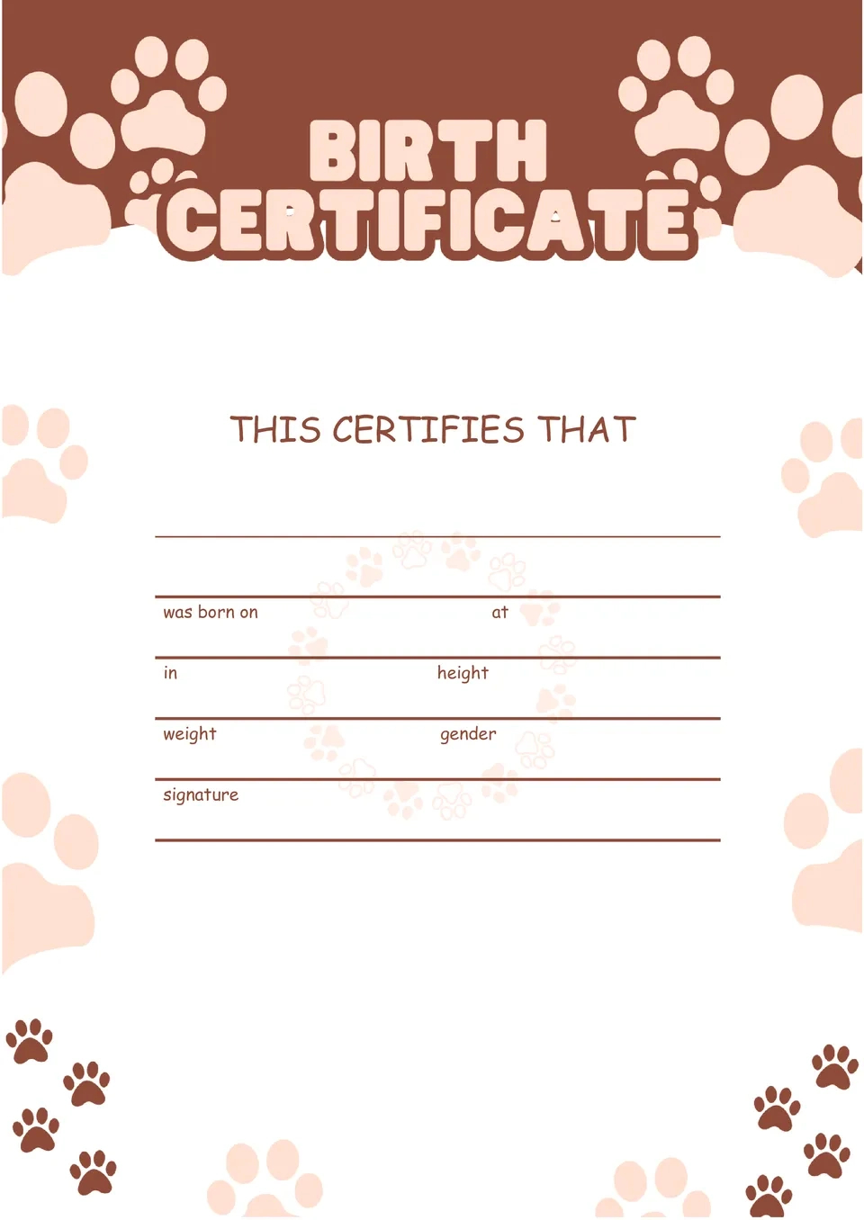 Free Dog Birth Certificate Template For Google Docs within Free Printable Birth Certificates For Puppies
