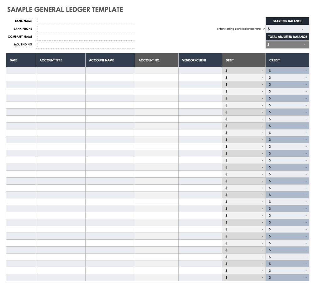 Free General Ledger Templates | Smartsheet for Free Printable Ledger Pages