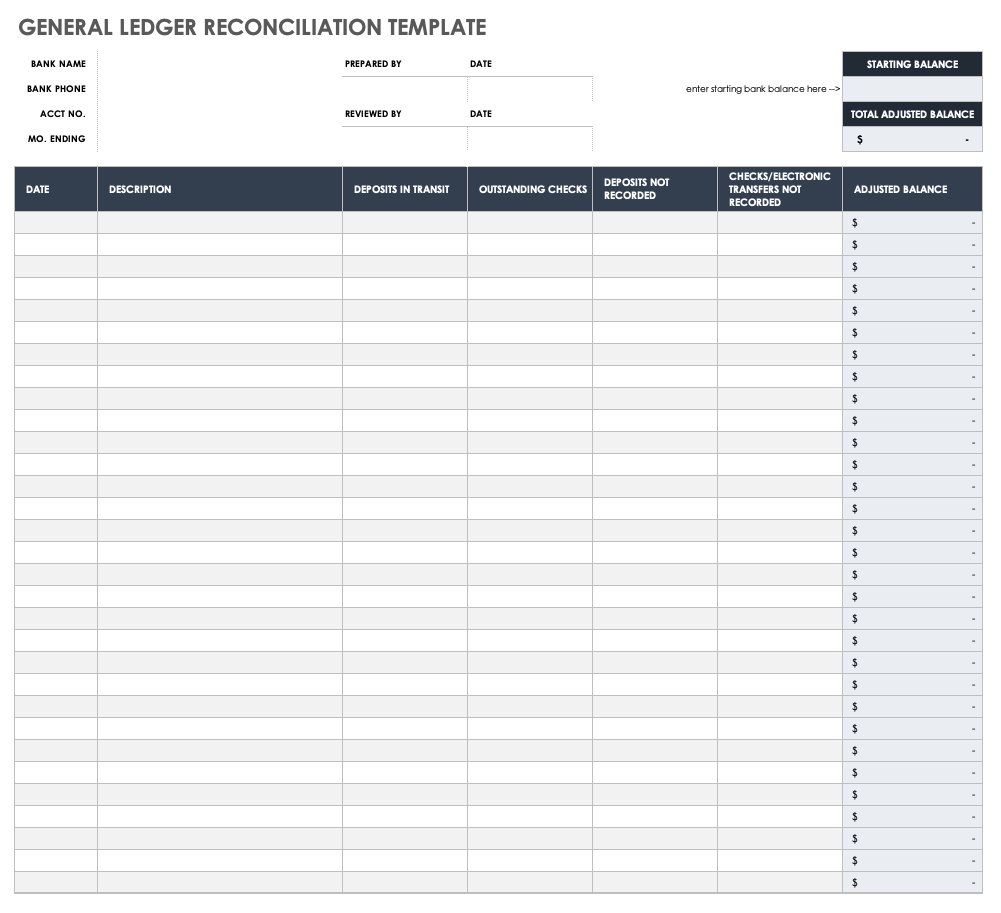 Free General Ledger Templates | Smartsheet intended for Free Printable Ledger Sheets