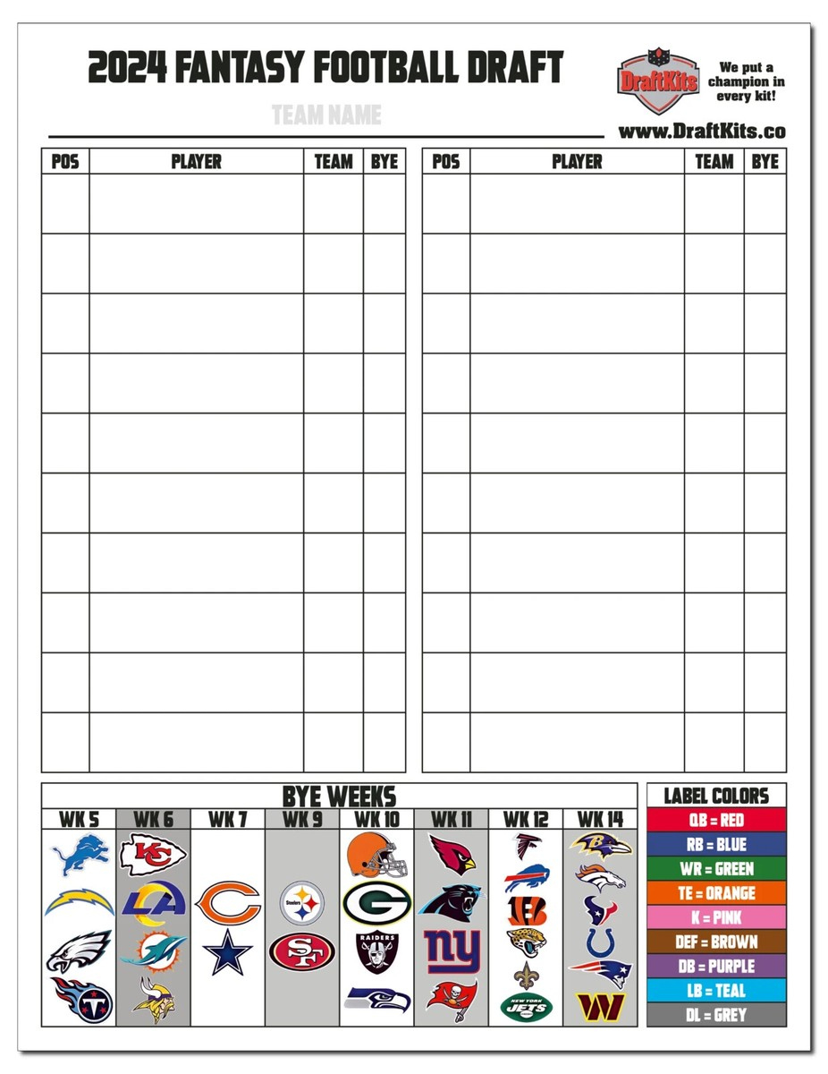 Free Nfl Draft Kit 2024 Fantasy Football Printable Draft Kit Board throughout Free Printable Draft Board