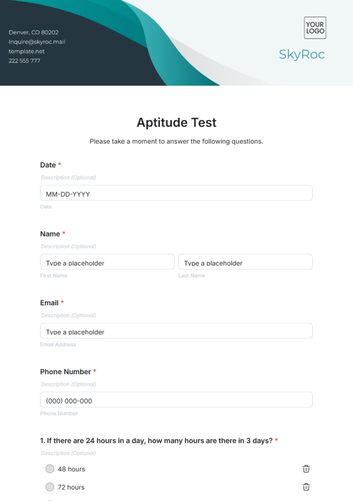 Free Pre-Employment Test Template To Edit Online throughout Free Printable Pre Employment Tests