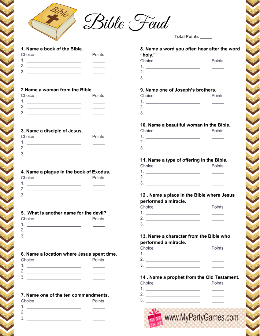 Free Printable Bible Feud, Family Feud Inspired Game with Bible Family Feud Questions And Answers Printable Free