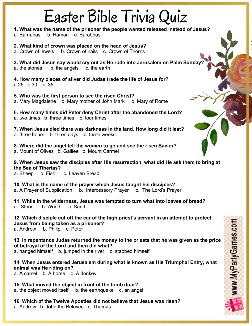 Free Printable Easter Bible Trivia Quiz With Answer Key with regard to Free Printable Bible Trivia Questions