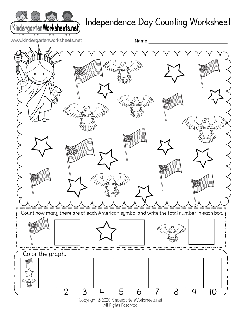 Free Printable Independence Day Counting Worksheet with Free Independence Day Printables