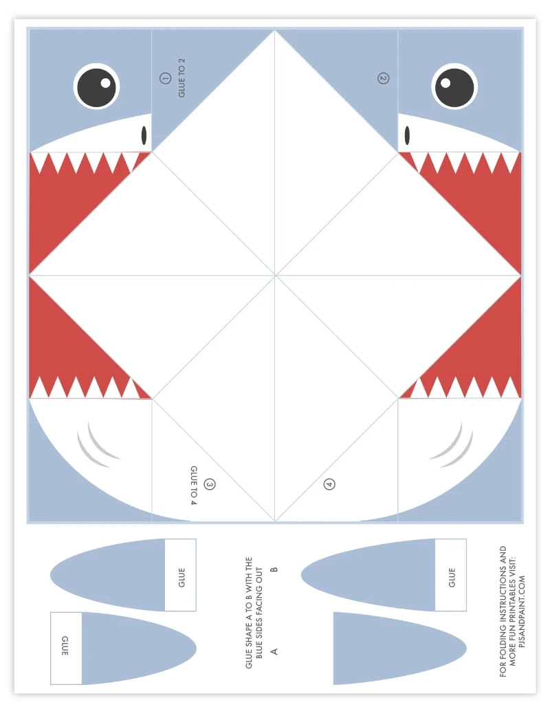 Free Printable Shark Cootie Catcher - Pjs And Paint with regard to Free Printable Animal Cootie Catcher Template