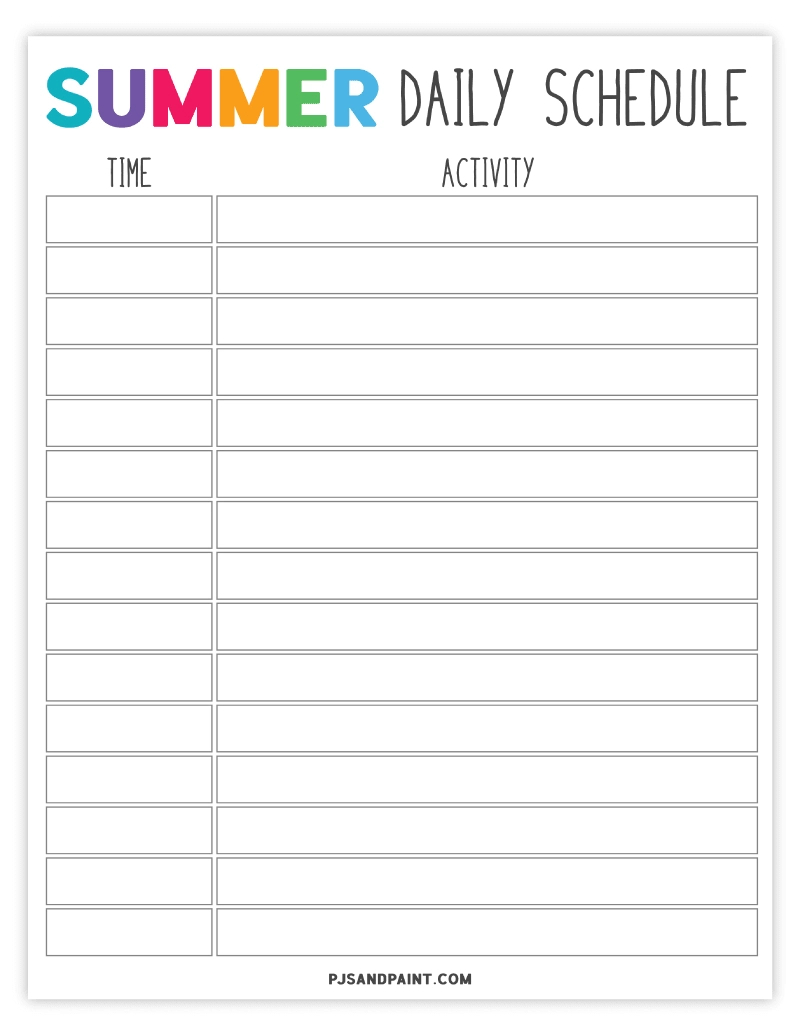 Free Printable Summer Planner And Summer Schedule Template with Free Summer Schedule Template