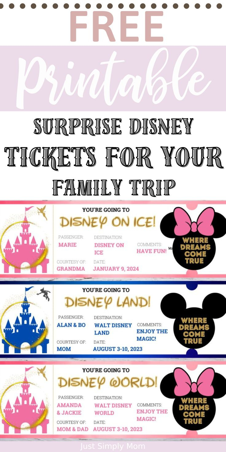 Free Printable Surprise Disney Tickets within Disney Ticket Free Printable