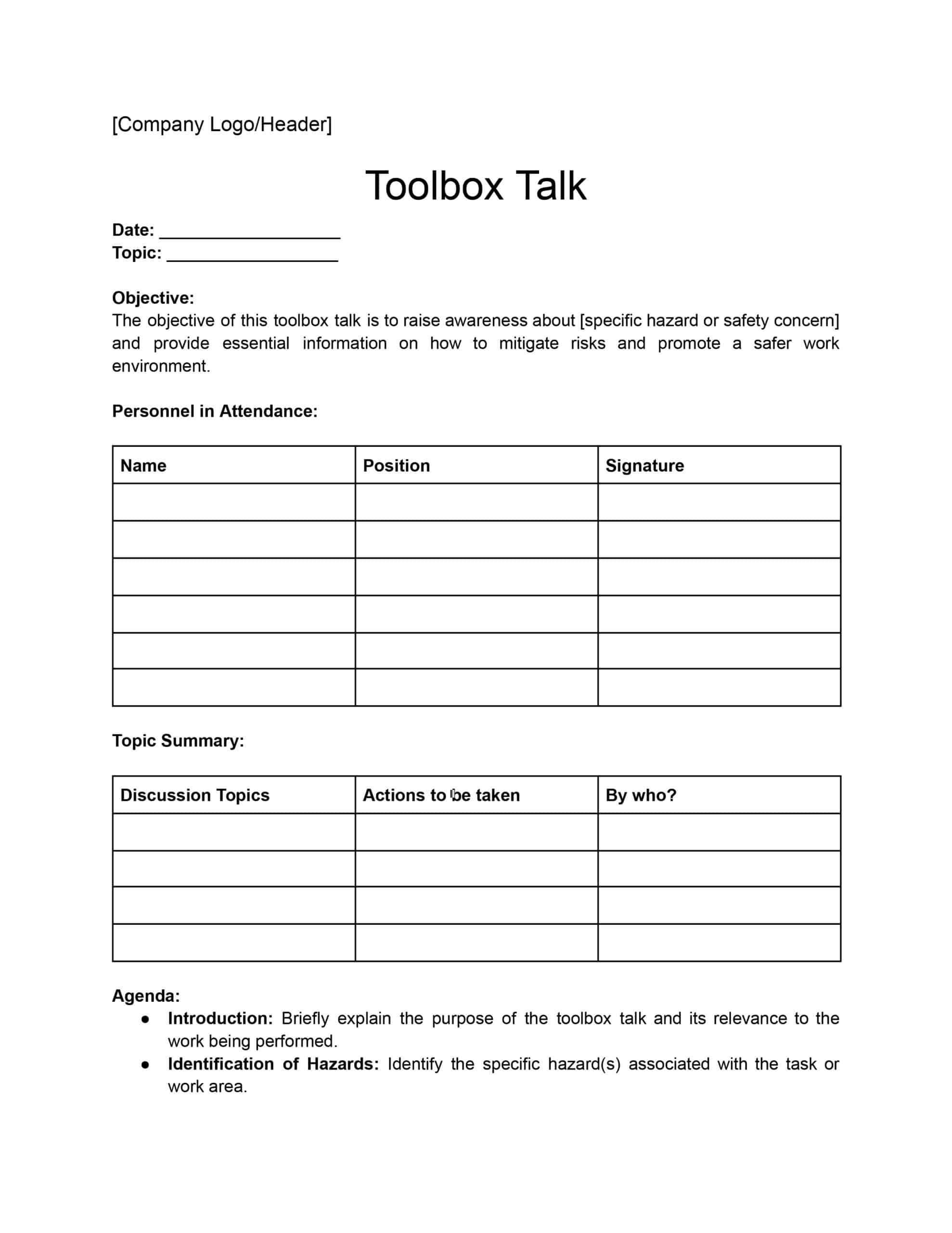 Free Toolbox Talk Templates: Download + Print In Pdf + Office + Gdocs! intended for Free Printable Osha Toolbox Talks