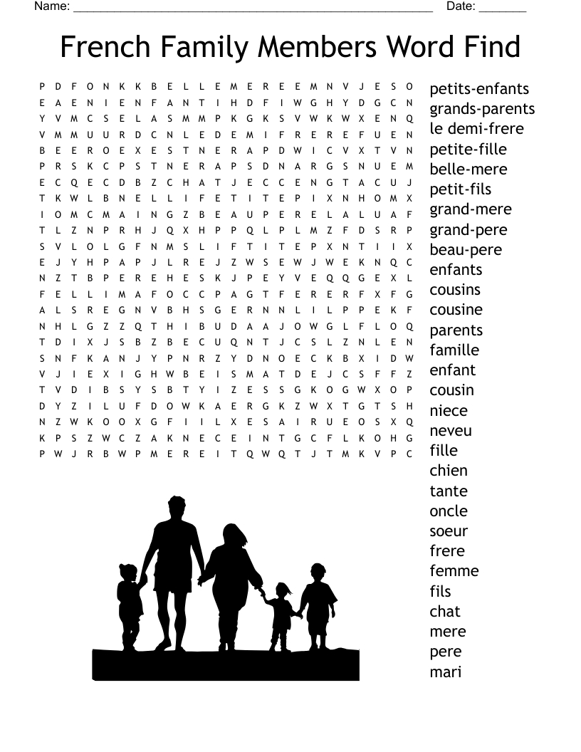 French Family Members Word Find Word Search - Wordmint intended for French Word Searches Free Printable