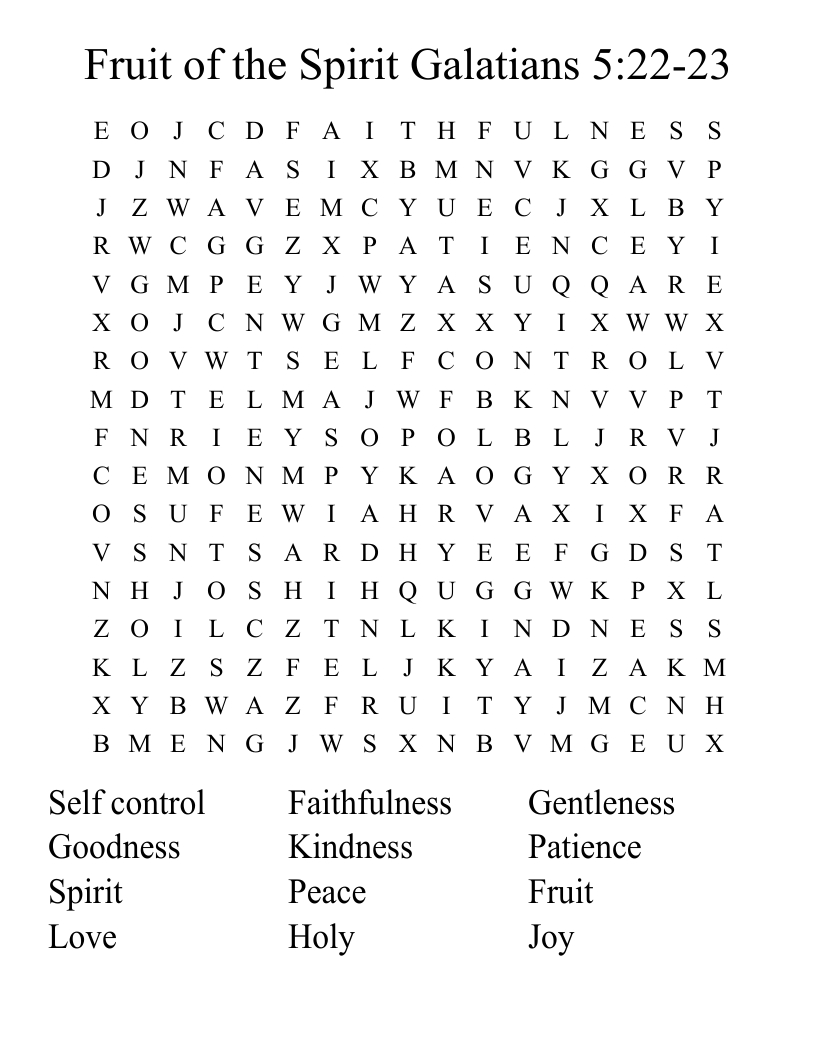 Fruit Of The Spirit Galatians 5:22-23 Word Search - Wordmint in Free Printable Fruit Of The Spirit Word Search