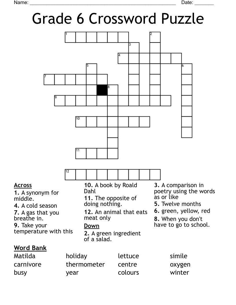 Grade 6 Crossword Puzzle - Wordmint in Free Printable Crossword Puzzles For 6Th Graders