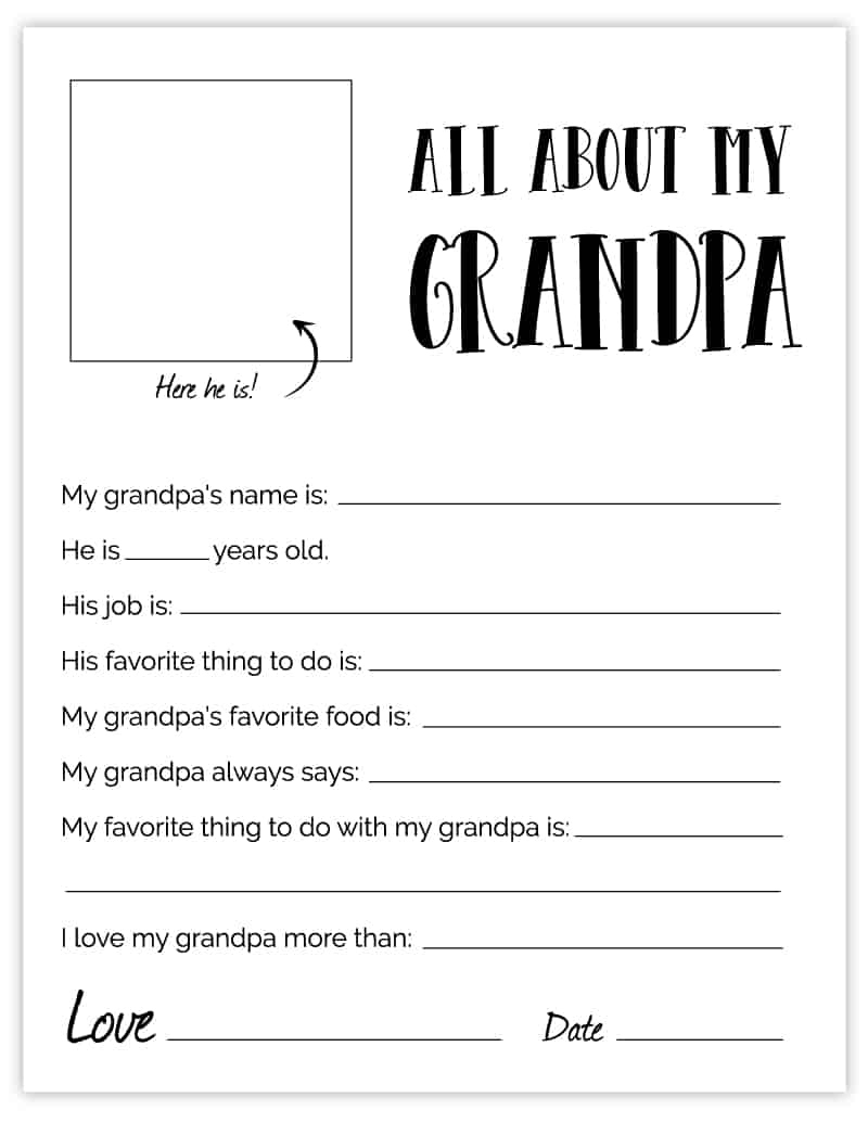 Grandpa Father&amp;#039;S Day Printable - Free Grandpa Fathers Day Gift for All About My Grandpa Free Printable