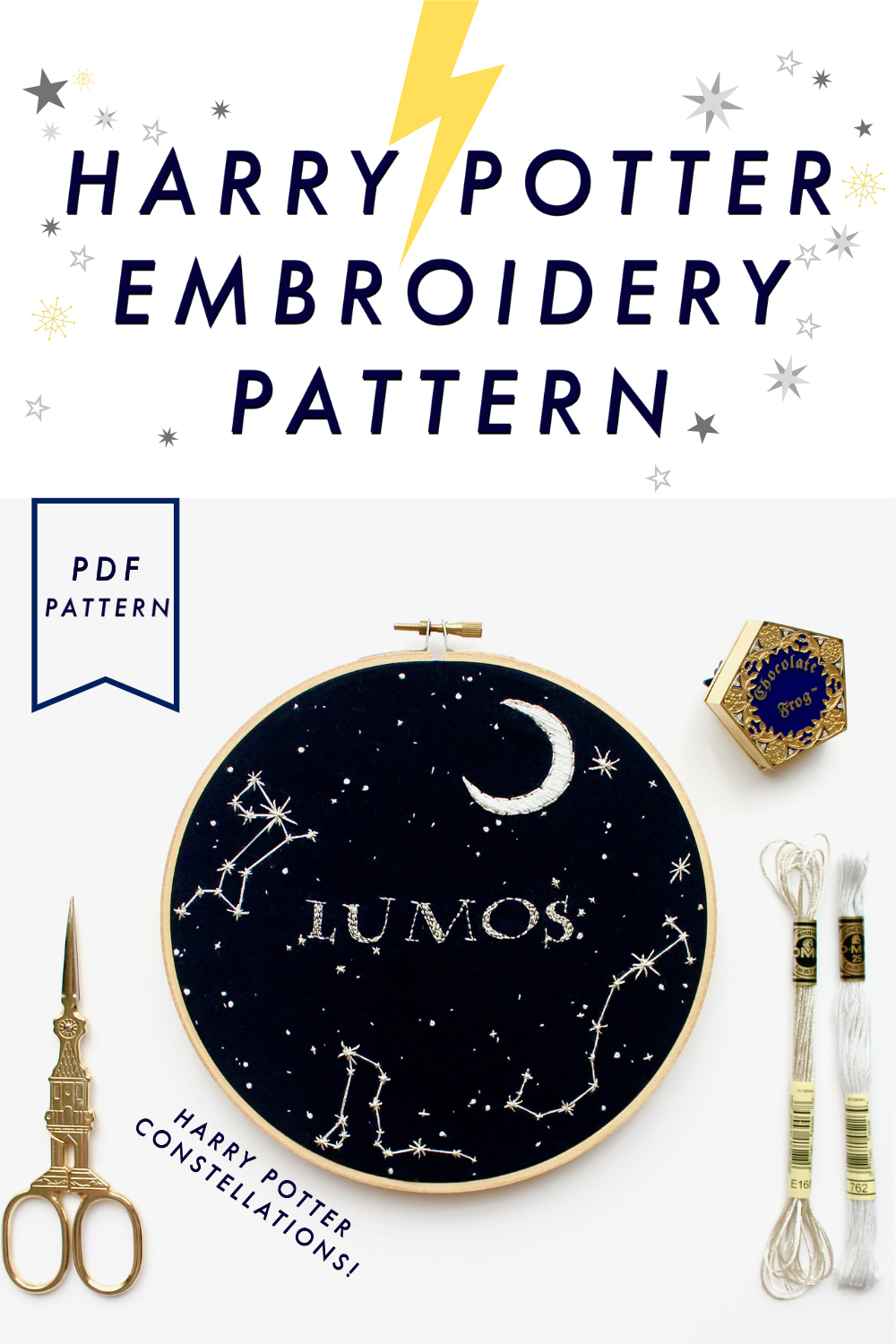 Harry Potter Lumos Constellation Star Embroidery Pattern + throughout Free Printable Harry Potter Embroidery Patterns
