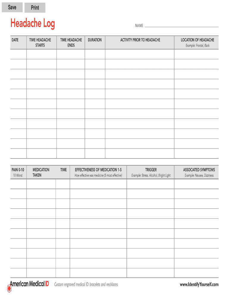 Headache Log Examples: Fill Out &amp;amp; Sign Online | Dochub with Free Printable Headache Log