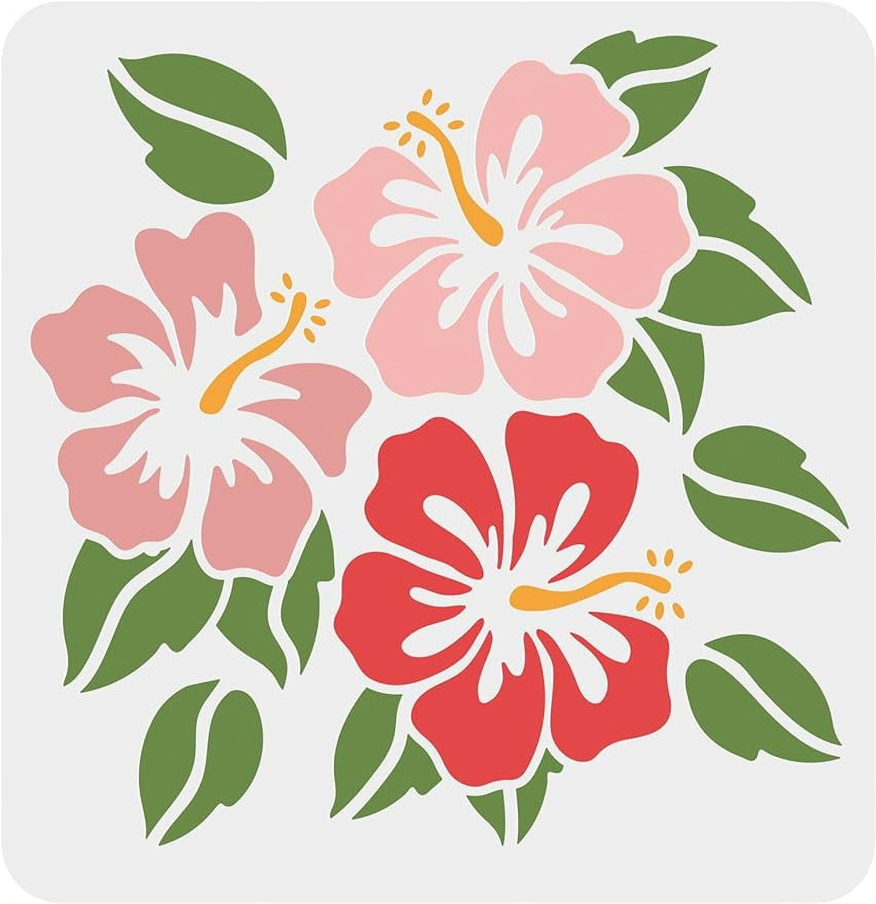 Hibiscus Flowers Stencil 11.8X11.8 Inch Reusable Flowers Leaf intended for Printable Hawaiian Flower Stencils