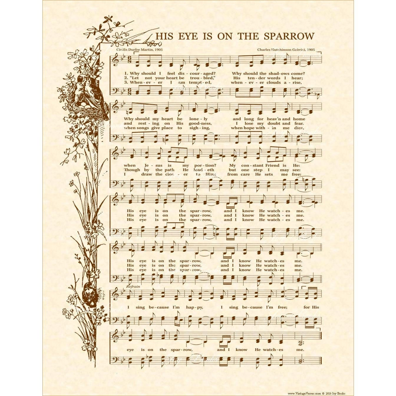 His Eye Is On The Sparrow Hymn - Hymn Wall Art - Custom Christian throughout His Eye Is On the Sparrow Free Printable Sheet Music