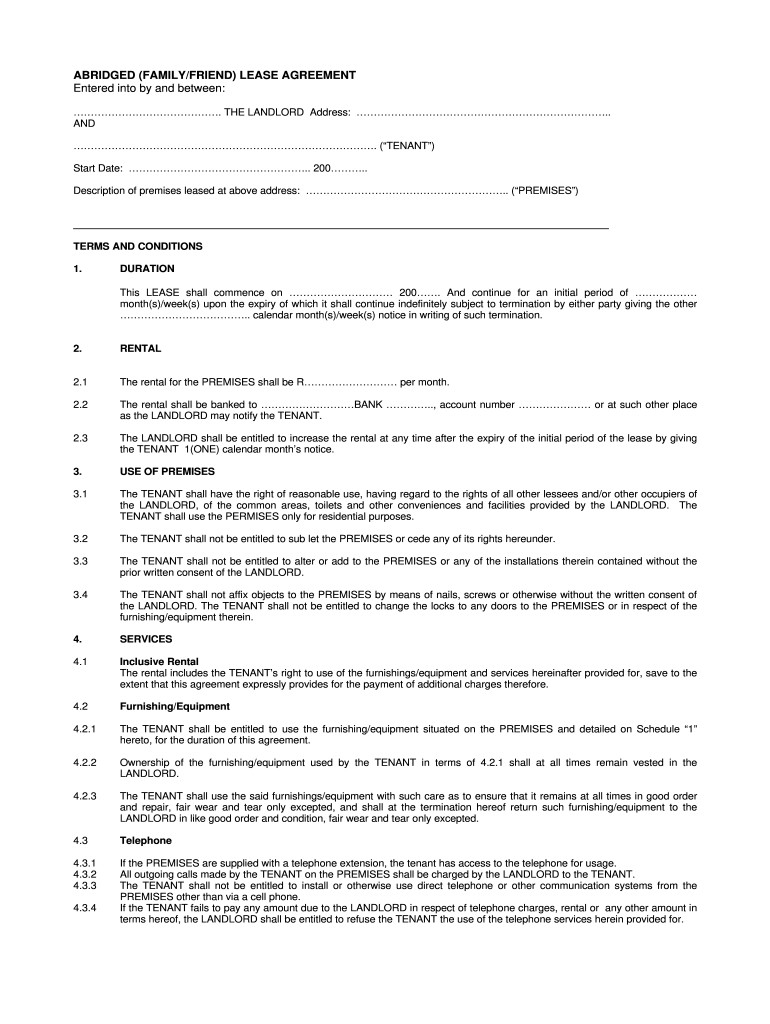 Home Rental Agreement South Africa - Fill Online, Printable regarding Free Simple Residential Lease Agreement Template South Africa