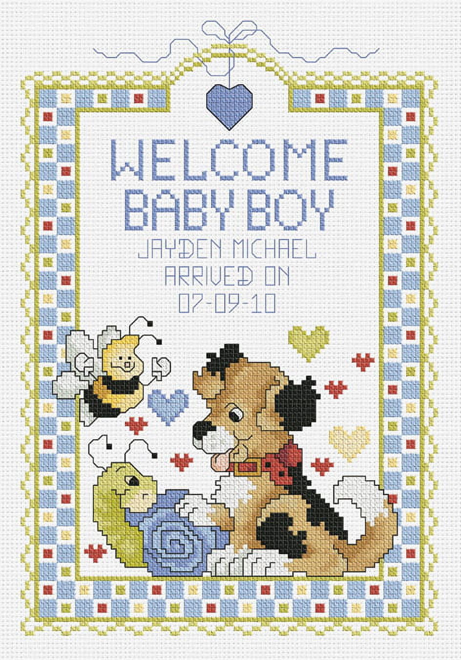 Janlynn Counted Cross Stitch Kit 7&amp;quot;X10&amp;quot;-Welcome Baby Boy Sampler (14 Count) regarding Free Printable Birth Sampler Cross Stitch Patterns