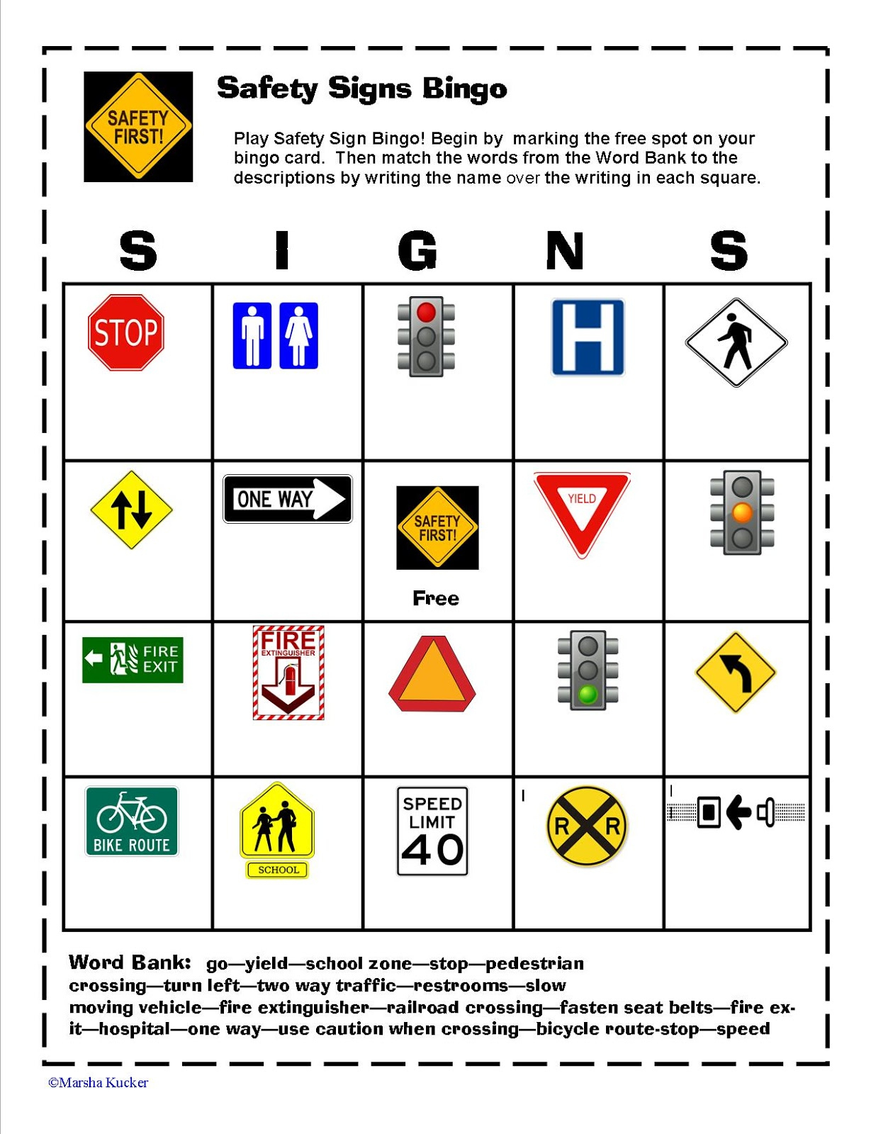 Kidz Learning Connection: Safety Signs Bingo with Safety Sign Bingo Printable Free
