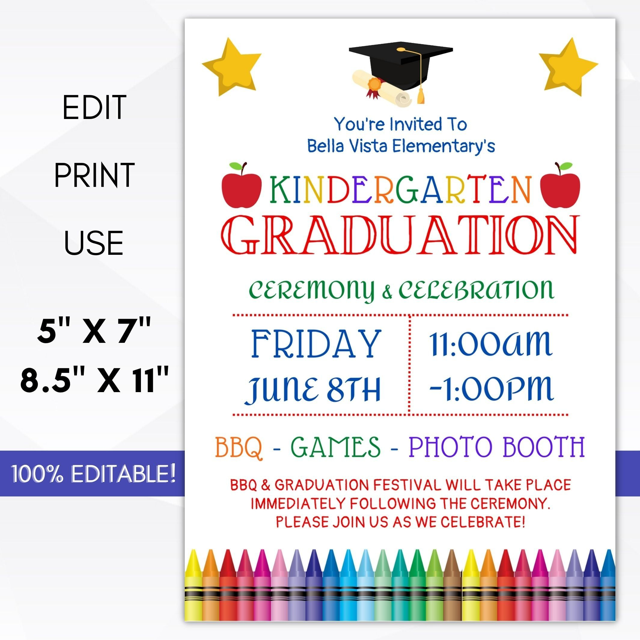Kindergarten Graduation Invitation Wekken Editable for Kindergarten Graduation Invitations Free Printable