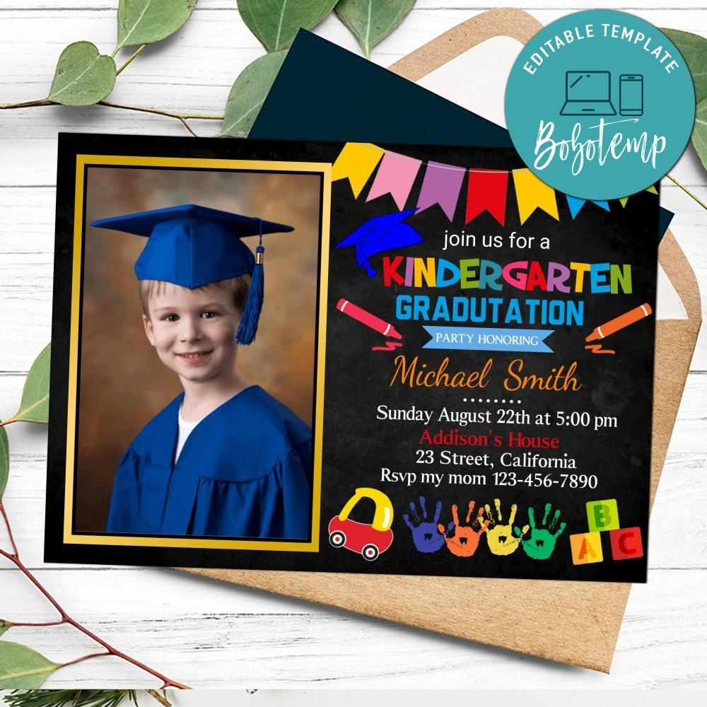 Kindergarten Graduation Invitation With Photo Customizable | Bobotemp throughout Kindergarten Graduation Invitations Free Printable