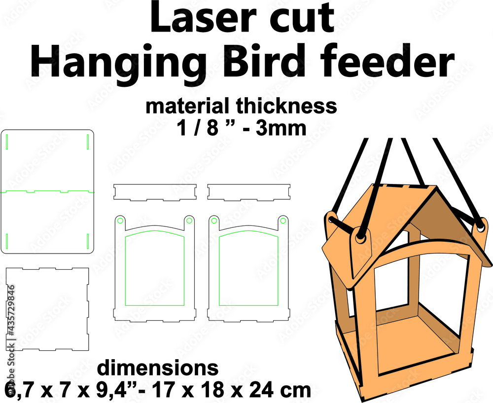 Laser Cut Bird Feeder Template Pattern Design Stock Vector | Adobe with Bird Feeder Patterns Free Printable