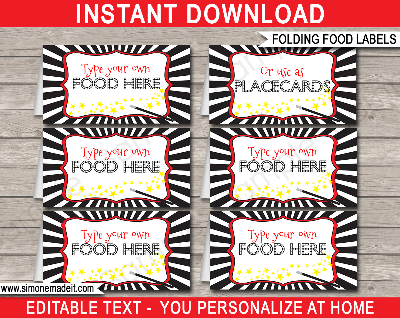 Magic Party Food Labels Template - Red with Free Magic Party Printables