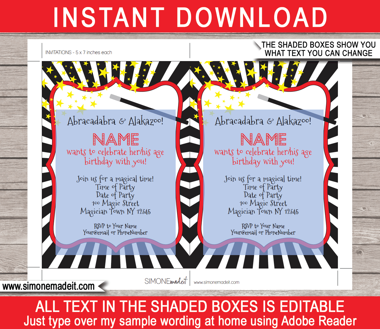 Magic Party Invitations Template - Red with regard to Free Magic Party Printables