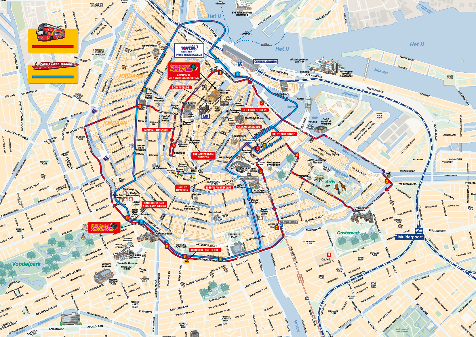 Map Of Amsterdam Tourist Attractions, Sightseeing &amp;amp; Tourist Tour pertaining to Free Printable Map of Amsterdam