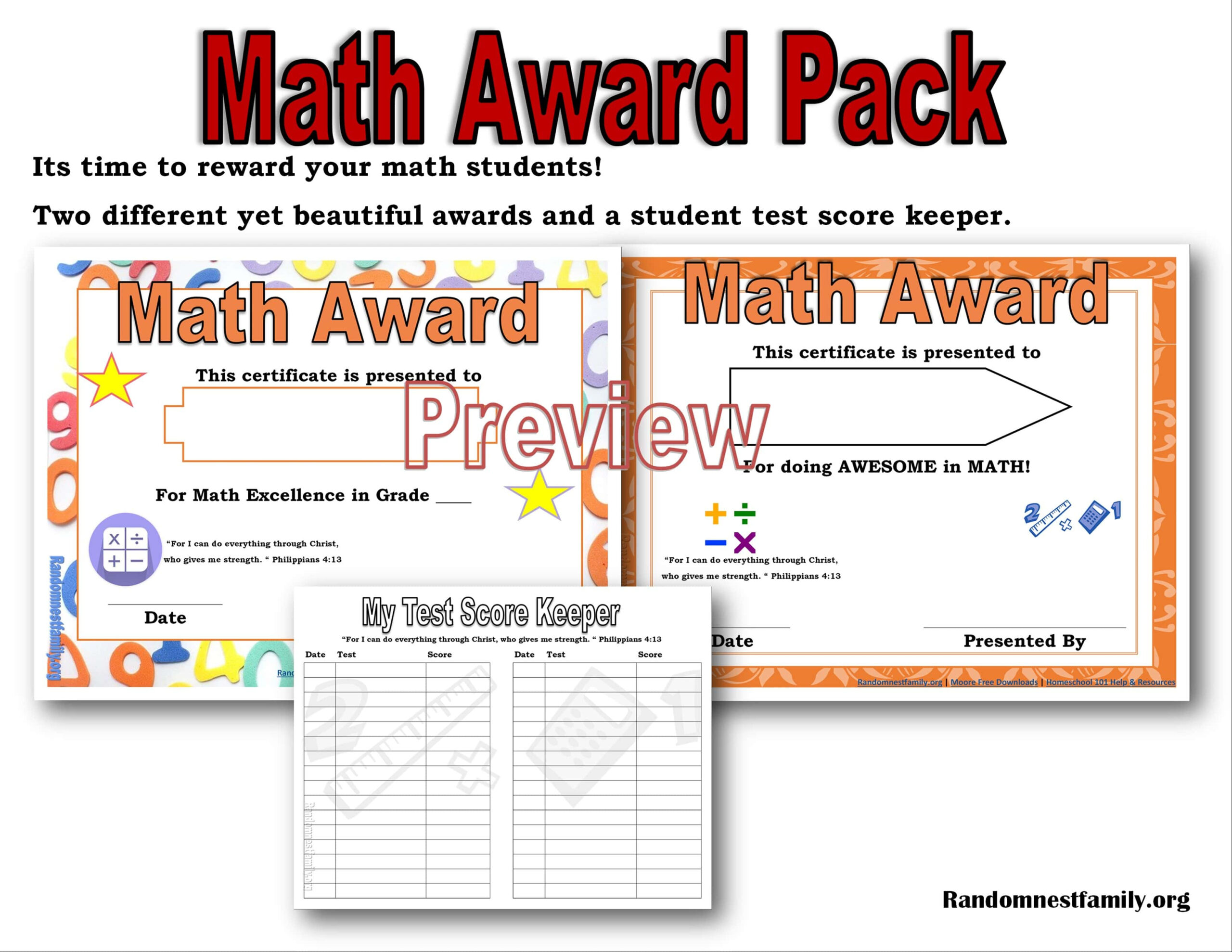 Math Award Pack-Free Printable intended for Free Printable Math Awards For Students
