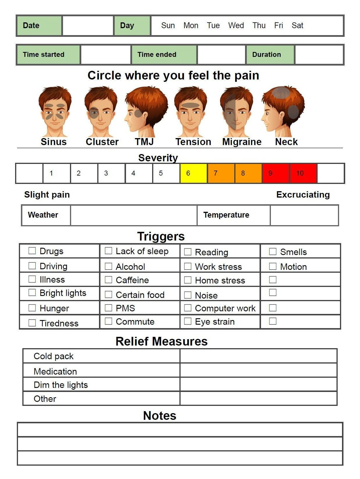 Migraine Tracker | Symptom Log | Printable Pdf | Instant Download with Free Printable Headache Log