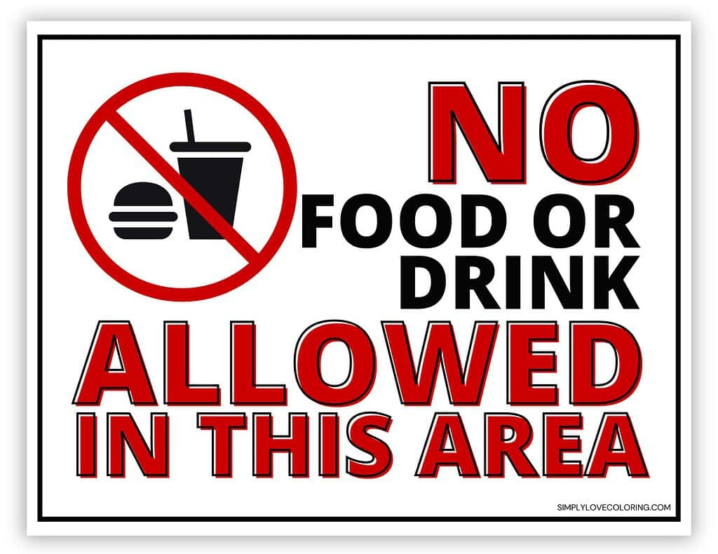 No Food Or Drink Sign Printable (Free Pdf Downloads) - Simply Love intended for No Food Or Drink Sign Free Printable