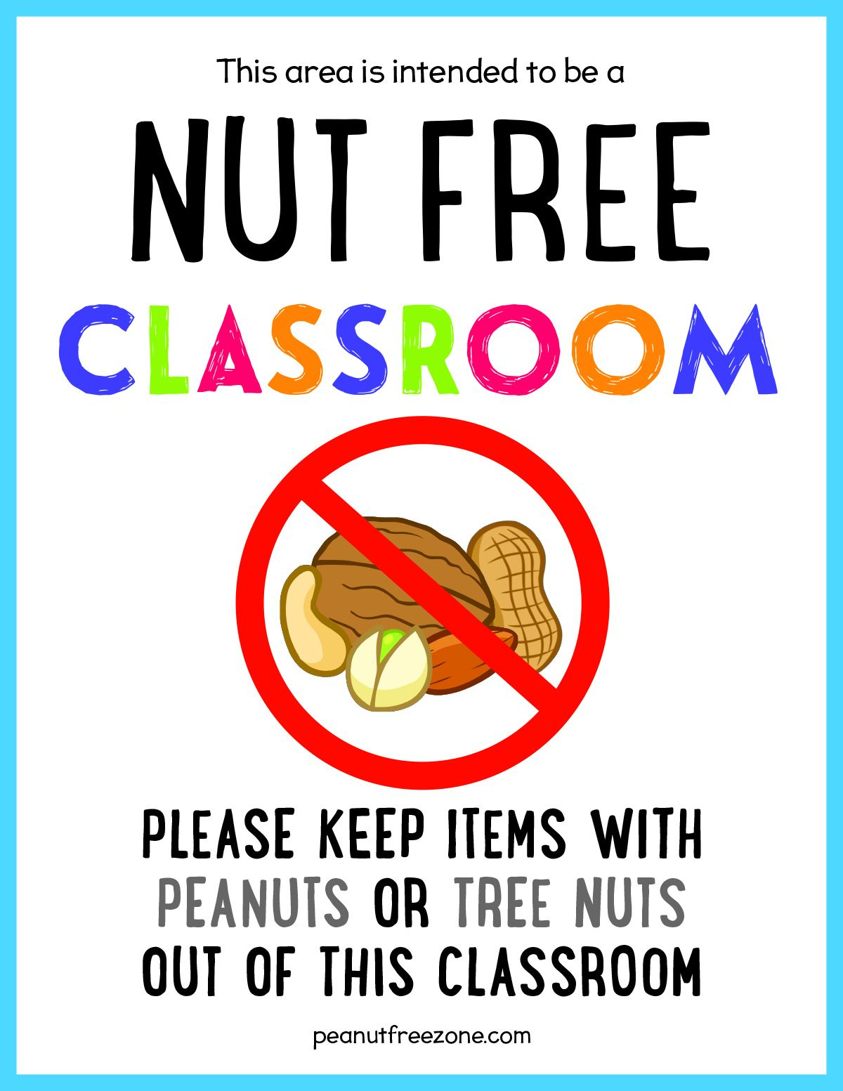Nut Free Zone Classroom Poster, 8-1/2&amp;quot; X 11&amp;quot; Poster pertaining to Printable Peanut Free Classroom Signs