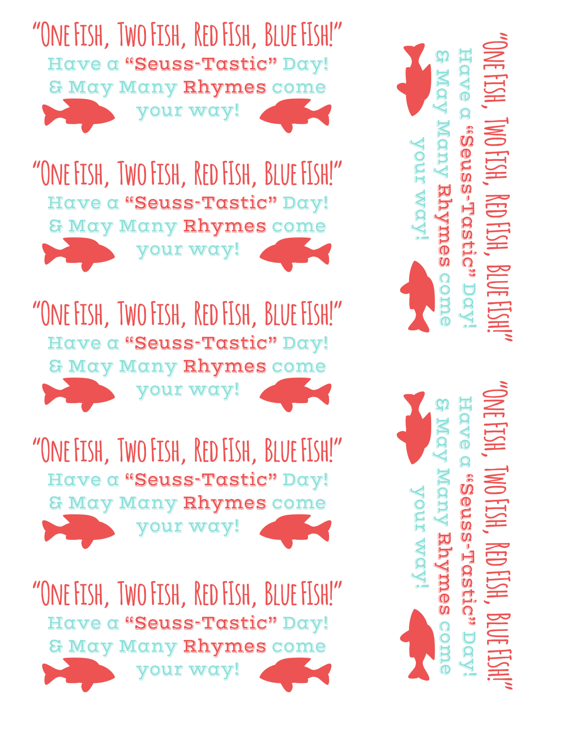 One Fish Two Fish Dr. Seuss Tags *Free Printable within One Fish Two Fish Free Printables