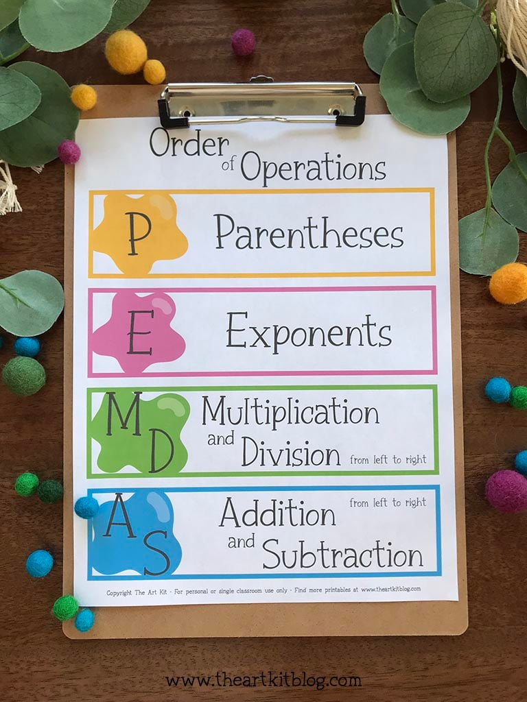 Order Of Operations Printable Poster {Free Download!} - The Art Kit intended for Free Printable Pemdas Chart