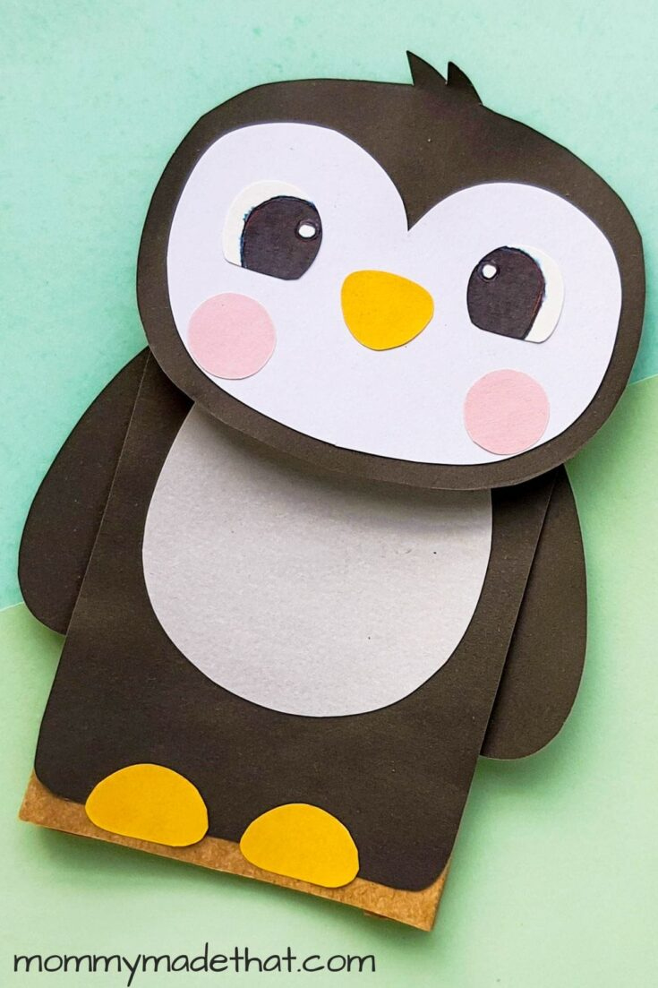 Paper Bag Penguin Craft (With Free Printable Puppet Template) pertaining to Free Printable Paper Bag Puppets