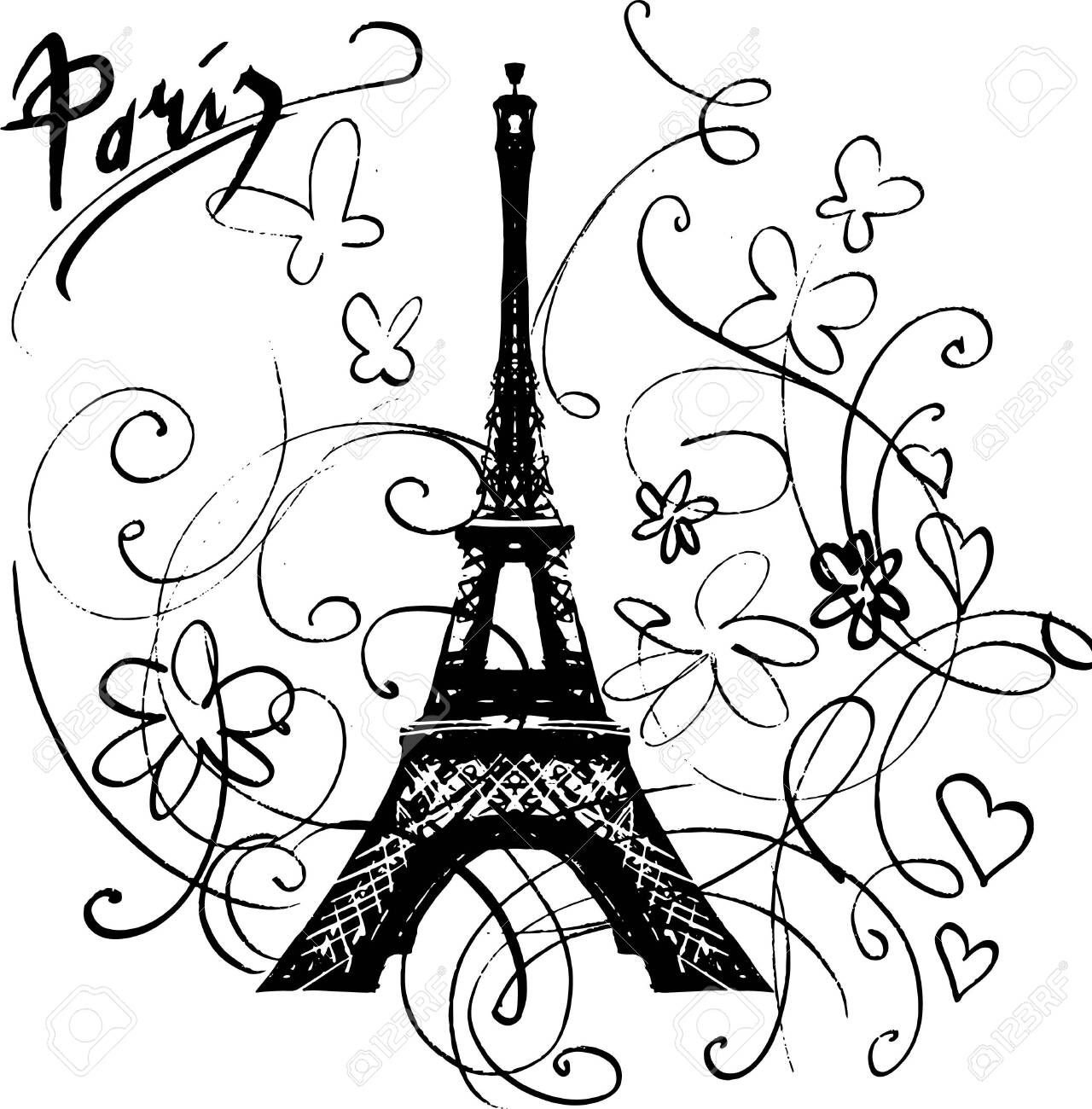 Paris Eiffel Tower Illustration Print Design Template Royalty Free throughout Paris Free Printable Stencils