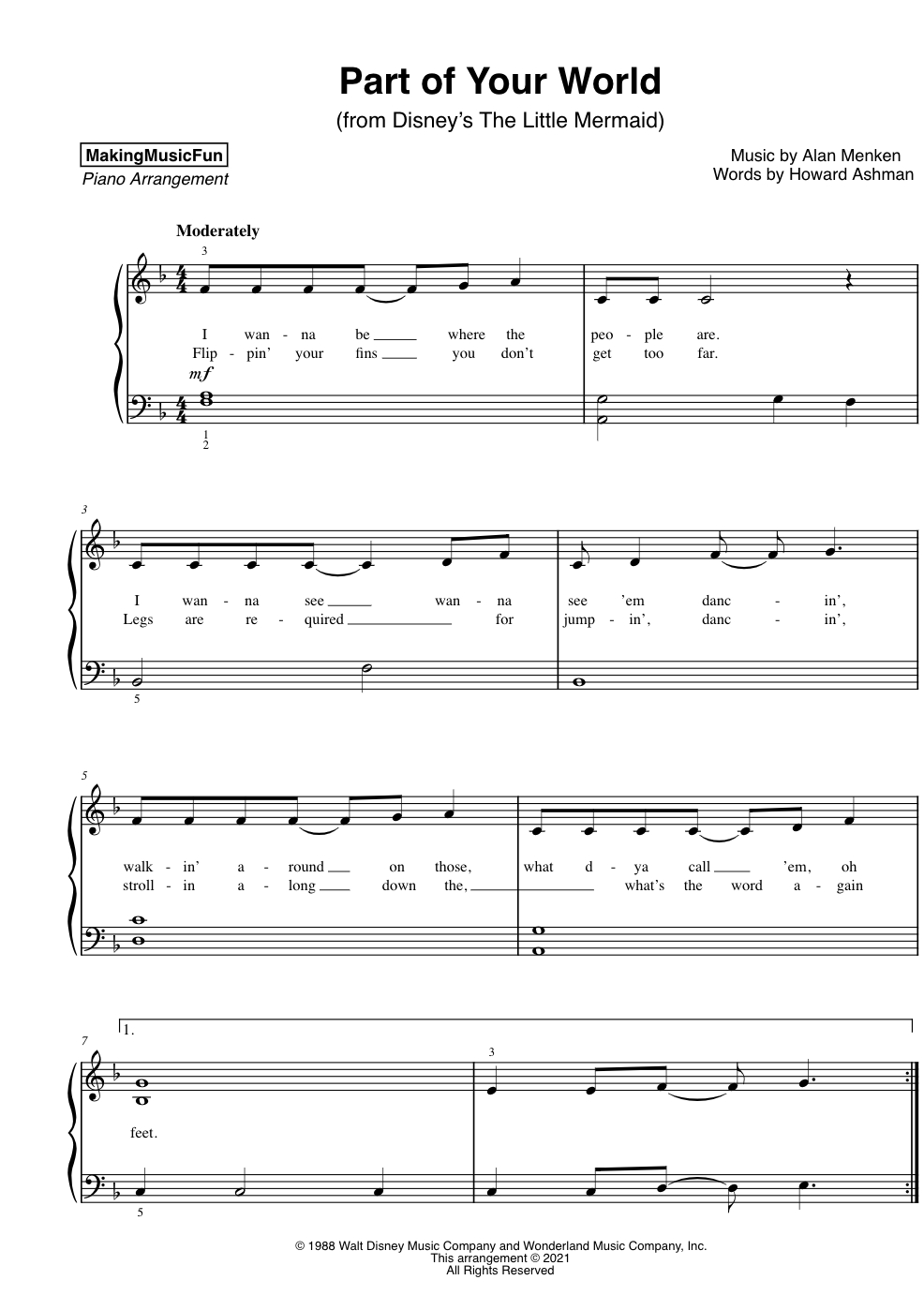 Part Of Your World – Easy Piano Sheet Music + Free Piano Lesson inside Free Printable Disney Piano Music